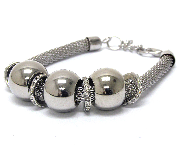 Three metal balls with crystal ring snake chain bracelet