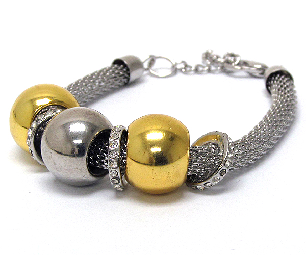 Three metal balls with crystal ring snake chain bracelet