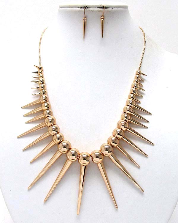 Metal balls and spikes pattern line chain necklace earring set