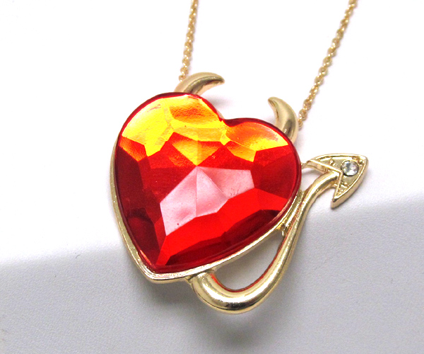 Crystal devil facet heart glass pendant necklace -valentine