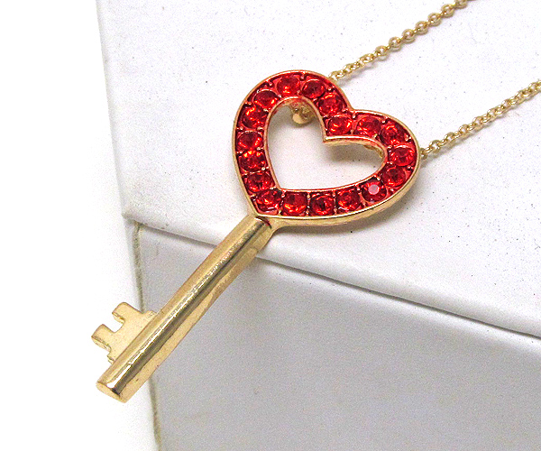 Crystal cut out heart key pendant necklace -valentine