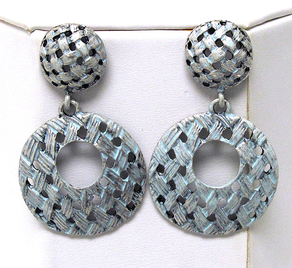 Patina metal two round disk drop earring