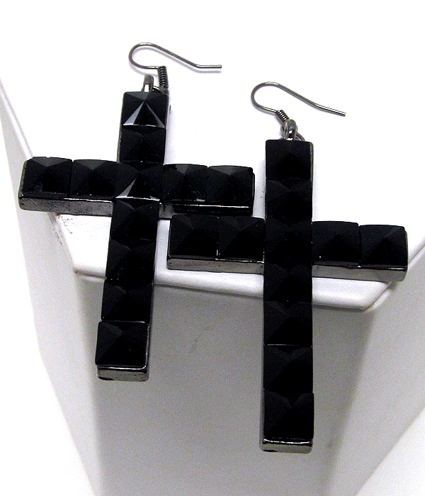 Crystal spike glass stone cross drop earring