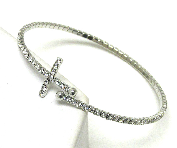 Line rhinestone cross stretch bracelet