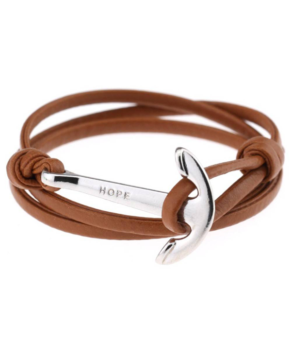 Anchor leather wrap bracelet