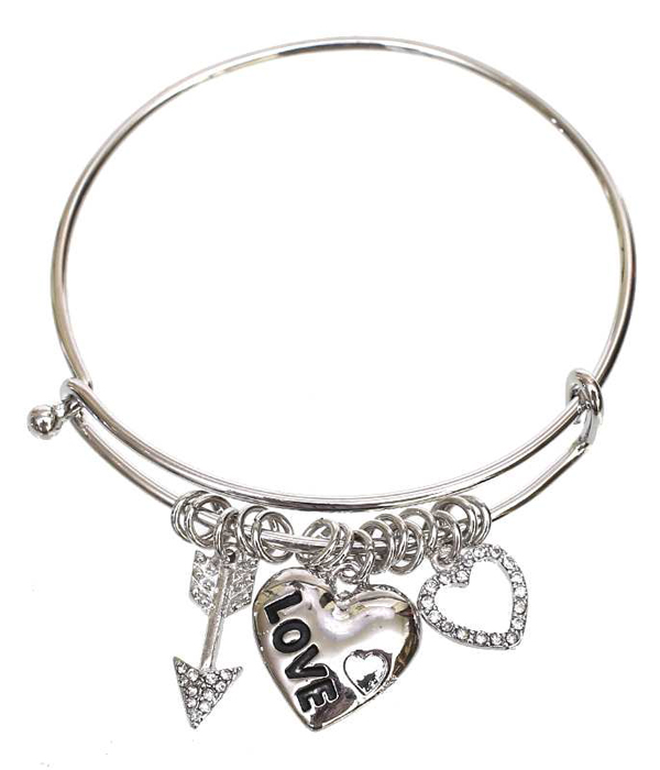 Heart charm wire bangle bracelet -valentine