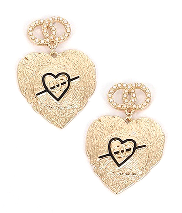Scratch metal heart earring - valentine - brass metal
