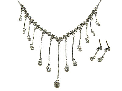 Multi line crystal drop necklace and earring set