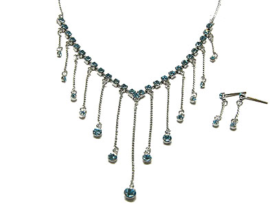 Multi line crystal drop necklace and earring set