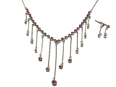 Multi line crystal drop necklace and earring set