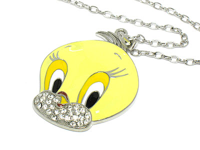 Made in korea whitegold plating and color deco crystal large tweety head necklace