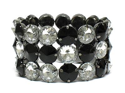 Three row round epoxy stone stretch bracelet