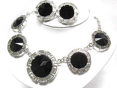 Multi round crystal stone link necklace and earring set