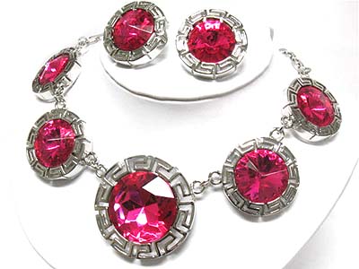 Multi round crystal stone link necklace and earring set 