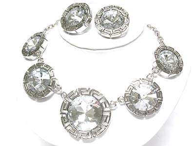 Multi round crystal stone link necklace and earring set