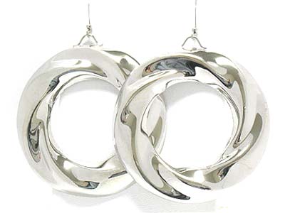 Made in korea whitegold plating large twist round donut drop earring