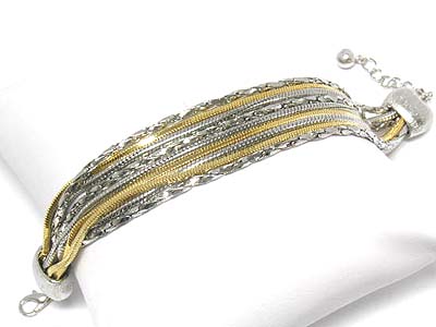 Multi metal two tone snake chains bracelet