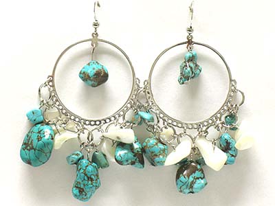 Turquoise and shell stone charms round drop earring