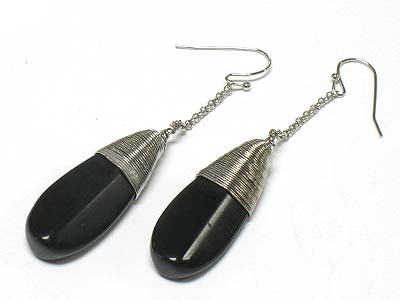 Natural stone drop long earring