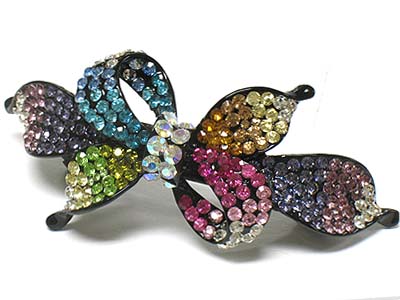 Crystal stud large ribbon shape long hair pin