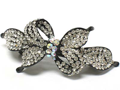 Crystal stud large ribbon shape long hair pin