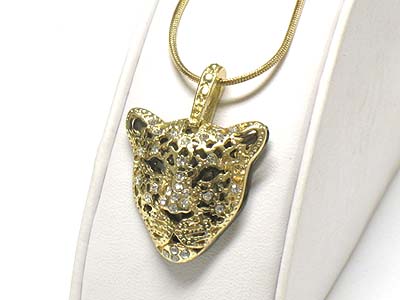 Crystal stud detailed filigree tiger pendant necklace