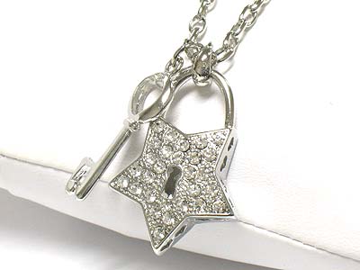 Crystal star shape lock and key charm necklace 