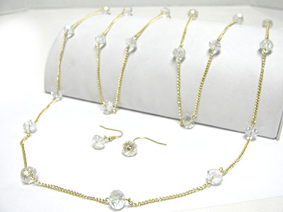 Facet glass beads chain extra long necklace set