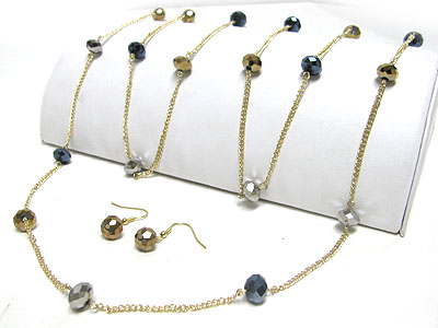 Facet glass beads chain extra long necklace set