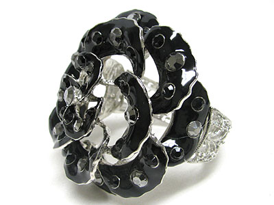 Crystal stud metal epoxy flower cuff bangle