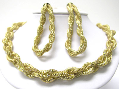 Multi metal tube chain braided link necklace set