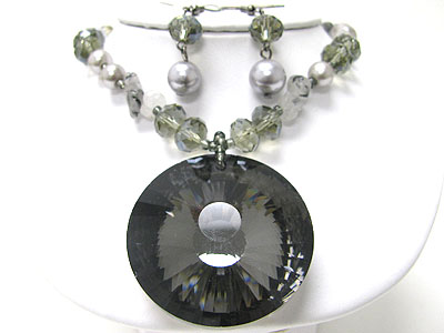 Large round glass peandant and facet glass beads link neckalce set