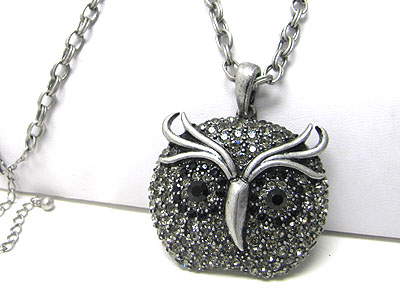 Crystal owl pendant long chain necklace set