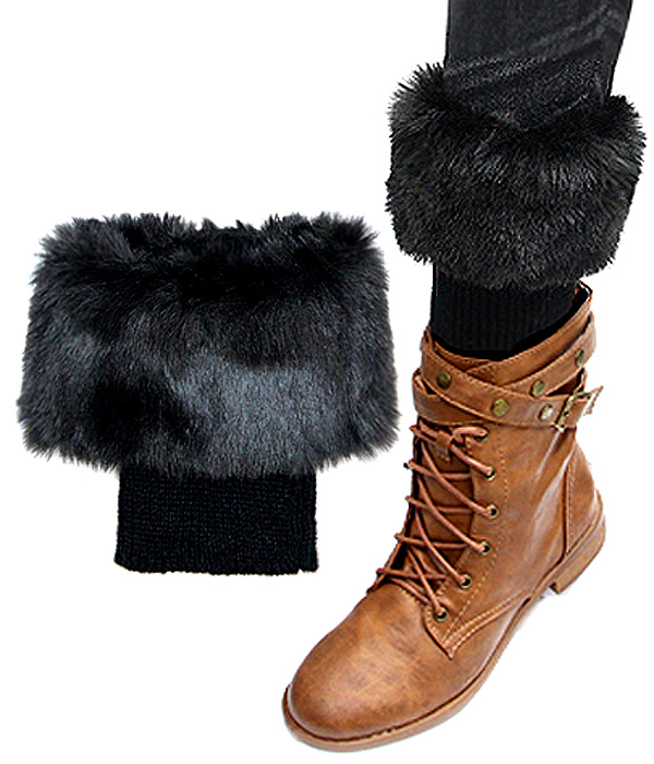 Fur accent vintage crochet boot topper short leg warmers - boot cuffs