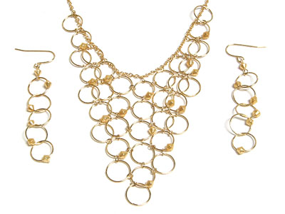 Gold chain with circle link necklace and earring set