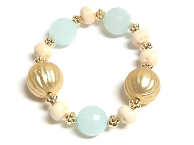 Gold stretch muti natural stone ball bracelet