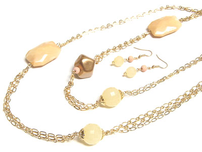 Muti chain spring tone natural stone  necklace and earring set