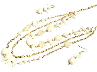 Gold chain with spring color  natural stone  necklace and earring set