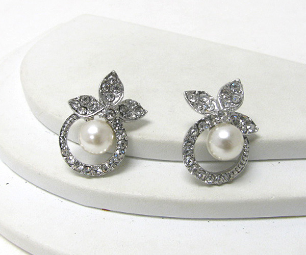 Crystal leaf and pearl earring