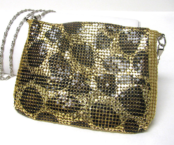 Animal print metal mesh front flop bag - detachable chain strap