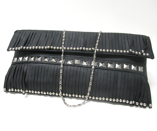 Signature stud and multi streaks deco leatherette front flop bag - detachable chain strap