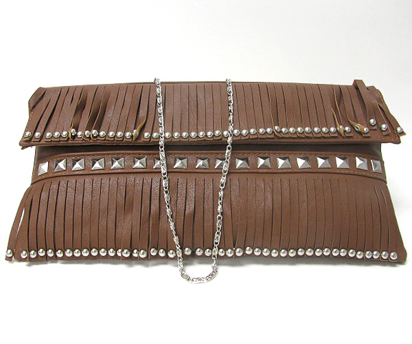 Signature stud and multi streaks deco leatherette front flop bag - detachable chain strap