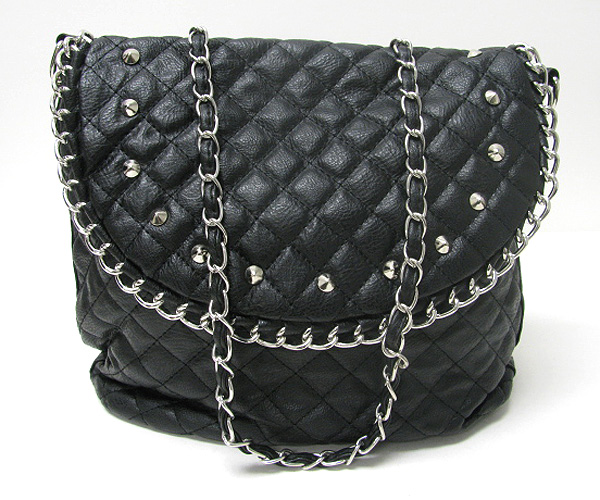 Signature stud and chain deco criss cross front flop bag - detachable chain strap