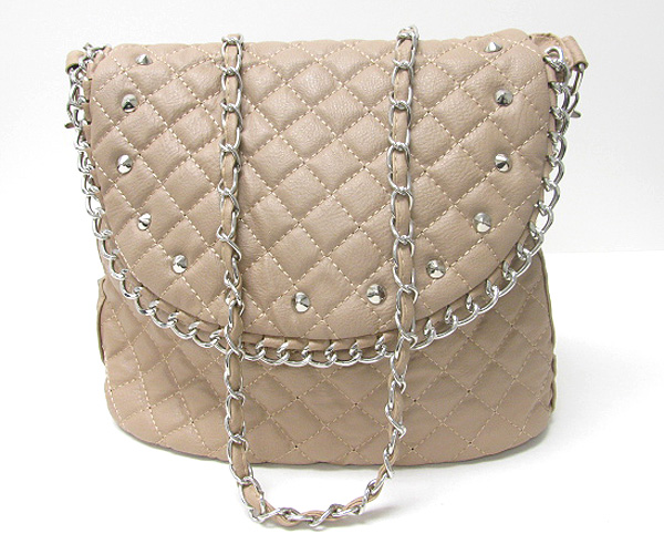 Signature stud and chain deco criss cross front flop bag - detachable chain strap