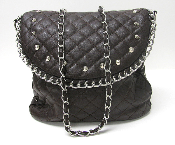 Signature stud and chain deco criss cross front flop bag - detachable chain strap