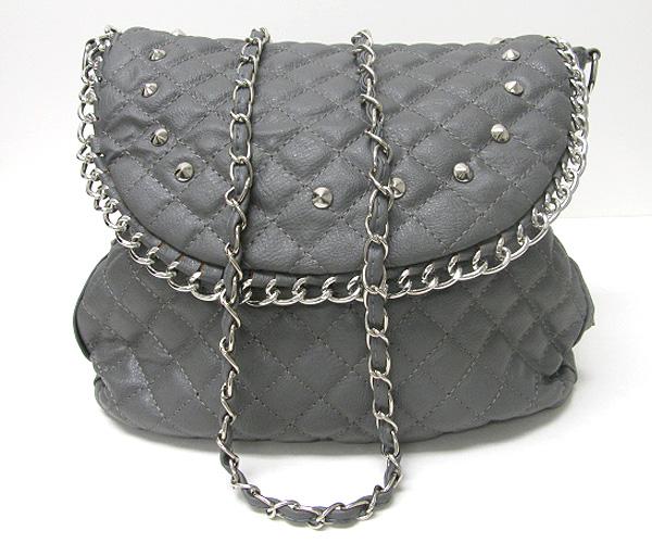 Signature stud and chain deco criss cross front flop bag - detachable chain strap