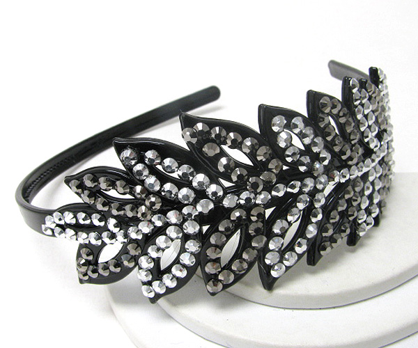 Multi stone deco large leaf deco headband