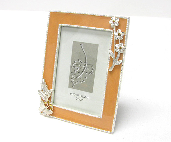 Crystal deco flower rectangular picture frame