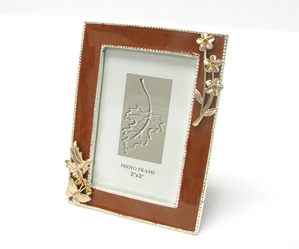 Crystal deco flower rectangular picture frame