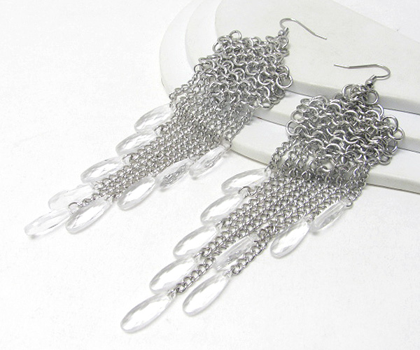 Mesh chain and drop beads earring